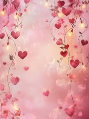 Fototapeta premium Romantic hearts, lights, dreamy backdrop, Valentine's