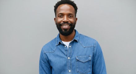 Obraz premium Man with a beard is wearing a blue shirt