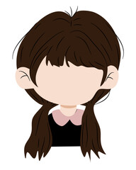 Faceless Cartoon Girl with Pigtails