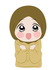 Cartoon Hijabi Girl with Exaggerated Eyes