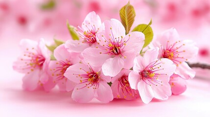 Obraz premium Pink cherry blossoms bouquet, spring bloom, soft background, nature beauty, ideal for greeting cards