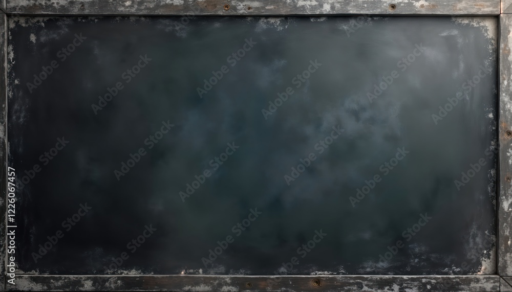 Aufkleber Dark gray grunge chalkboard texture background with aged wooden frame. Distressed edges create vintage style. Blank space perfect for adding text design elements. Detailed macro lens view shows fine