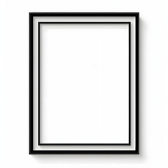 A simple, black frame hangs on a white wall. This minimalist image is perfect for mockups, design templates, and interior design projects.