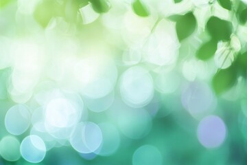 Obraz premium Soft green and blue bokeh background with blurred leaves creating a serene atmosphere for nature themes