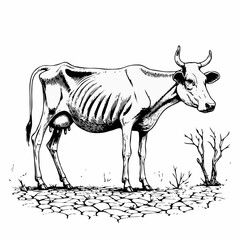 "Emaciated Cow: A Harsh Reality of Drought"