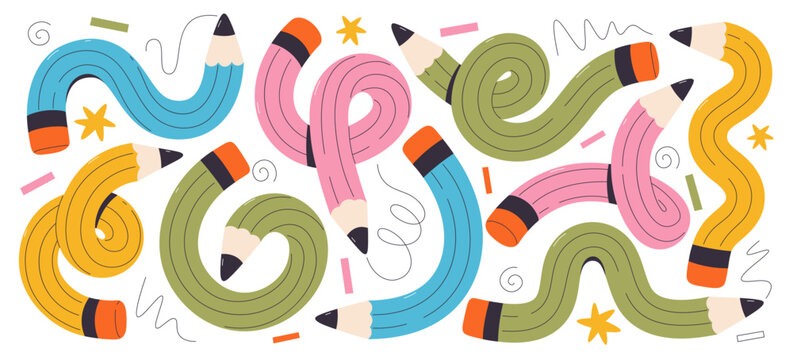 Cute funky twisted flexible pencils school studying supplies comic trendy doodle education set