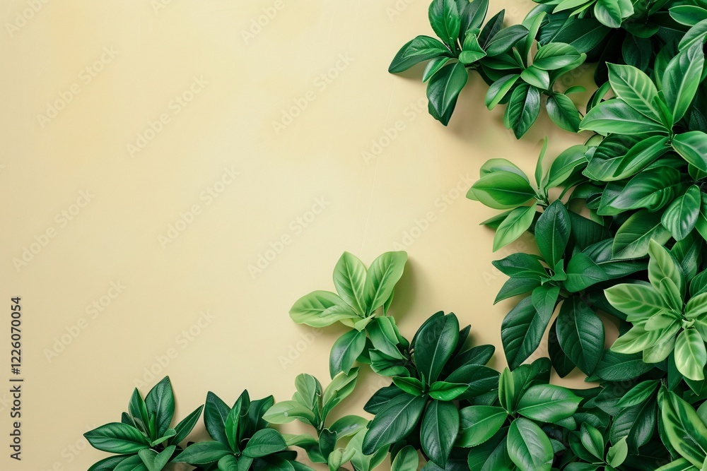 Aufkleber minimal pastel background with lush green leaves creating a border, leaving space for your message