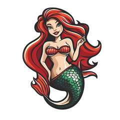 Cartoon Style Mermaid Logo Icon Illustration White Background