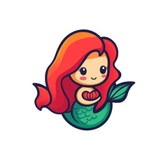 Cartoon Style Mermaid Logo Icon Illustration White Background