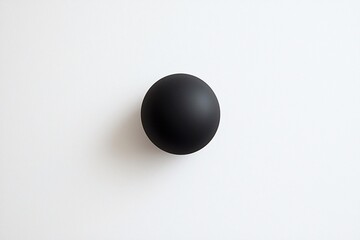 A smooth black sphere positioned centrally on a white background, emphasizing minimalism and design