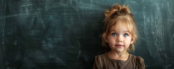 Young girl is depicted in an educational setting, her thoughtful expression hinting at a thirst for knowledge