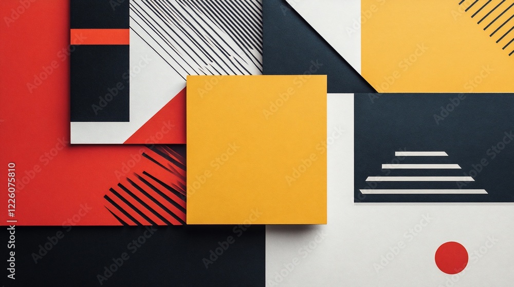 Poster abstract composition of geometric shapes with contrasting colors and graphic patterns