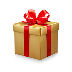 Obraz premium Gift gold box with red ribbon