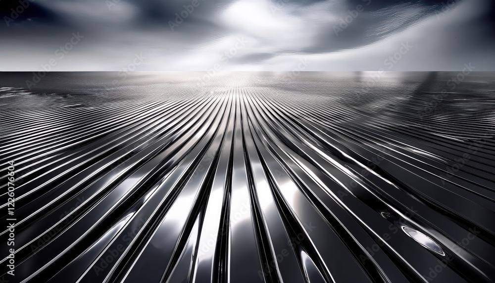 Poster striking chrome textures with fluid reflections showcasing a futuristic and clean backdrop for a cap