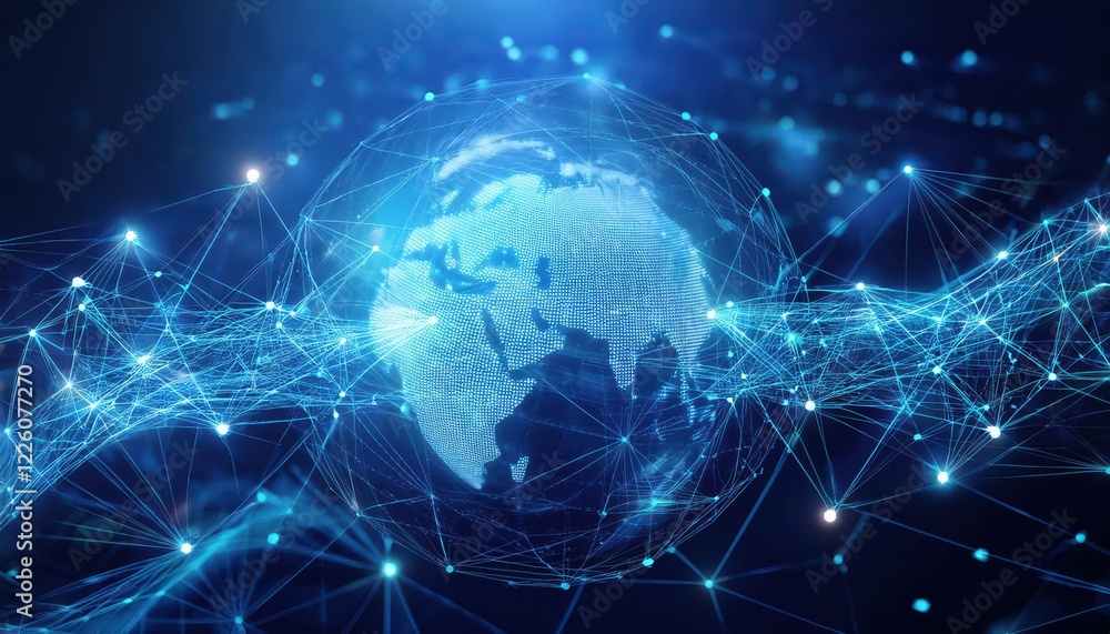 Aufkleber futuristic 3d render showcasing a vibrant network and connection concept in a blue, digital style em
