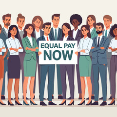Fototapeta premium Illustration of Business People Rallying for Equal Pay Now