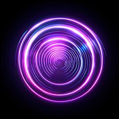 Obraz premium Abstract glowing neon circles, purple and blue light, swirling effect on black background.