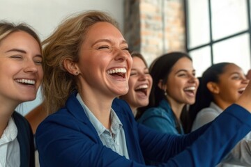 Obraz premium Group of diverse young adult females laughing and bonding indoors