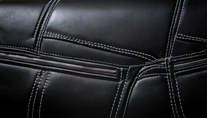 Detailed Black Leather Texture with Intricate Stitching CloseUp View of Premium Artisan Craftsmanship and Rich Textures