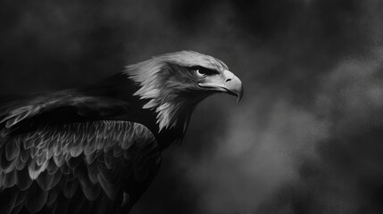 Fototapeta premium Majestic eagle in monochrome: powerful bird of prey against dark sky