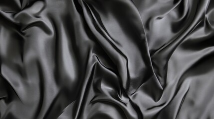 Shiny black silk fabric texture with elegant folds and luxurious sheen