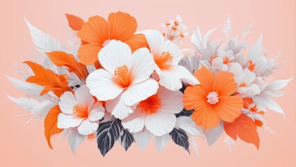 Fototapeta premium Orange and white floral paper cut design on light background.
