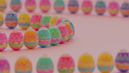 Easter eggs arranged in an intricate circular pattern