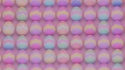Repetitive Easter egg pattern displayed in an orderly fashion on a solid background.
