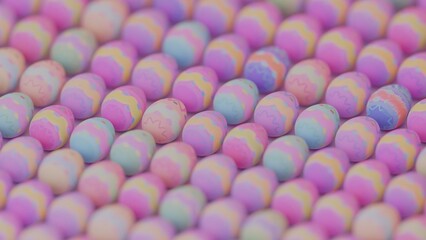 A structured display of decorated eggs positioned in even rows across the composition.