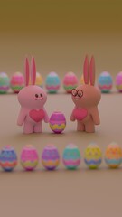 Two  bunnies with festive eggs