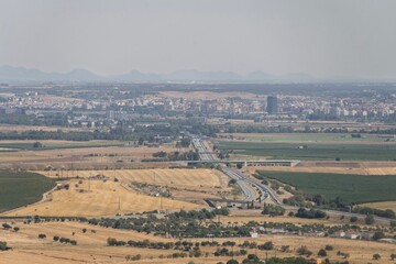 Views of the city of Badajoz (Spain) from the medieval town of Elvas (Portugal) Road linking Portuga