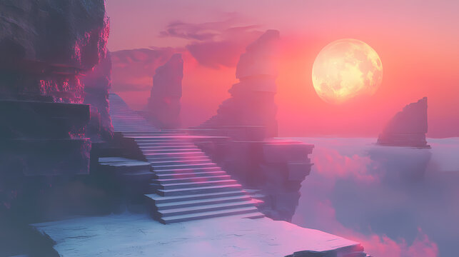 Mystical ziggurats fantasy worlds imaginative and su. Mystic Horizon. Illustration