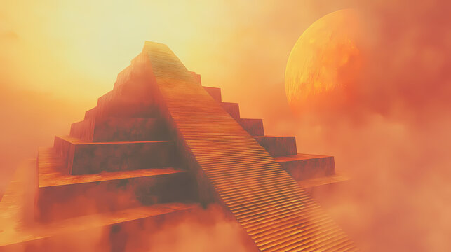 Mystical ziggurats fantasy worlds imaginative and su. Mystic Horizon. Illustration