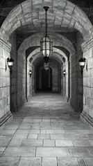 Obraz premium Mysterious Stone Corridor: A Monochrome Architectural Masterpiece