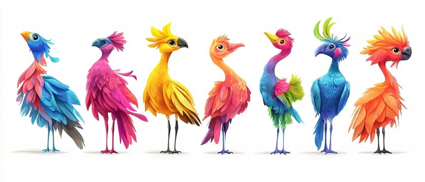 Vibrant Bird Illustrations in Different Colors for Creative Projects | Avian Artwork for Designers and Printmakers