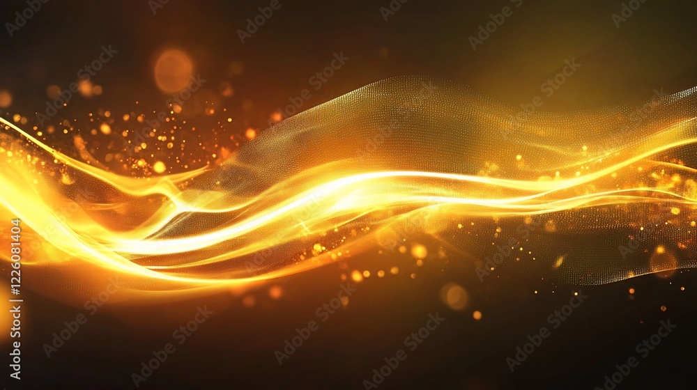 Poster golden abstract wave background with sparkling particles and glowing streaks