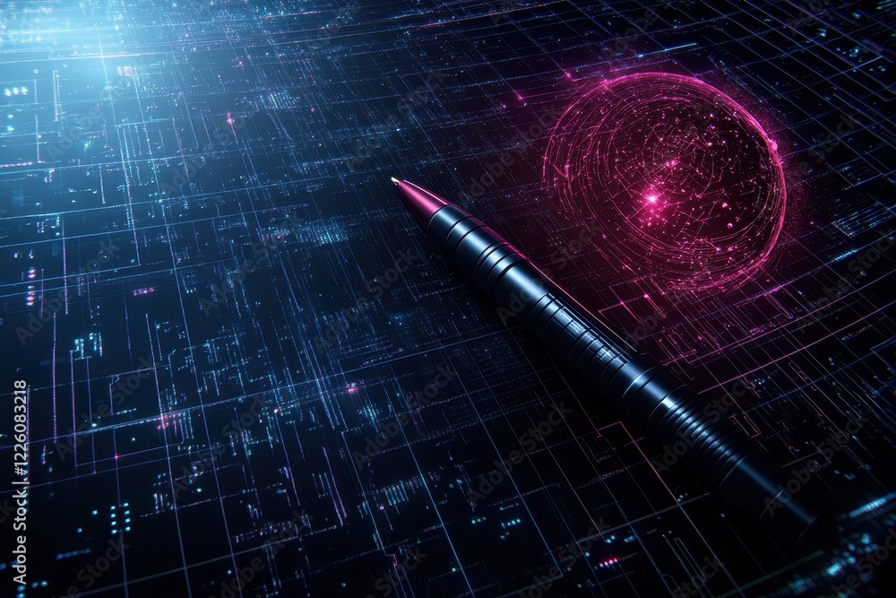 Aufkleber abstract digital background with futuristic elements and a pen on a tech-inspired surface