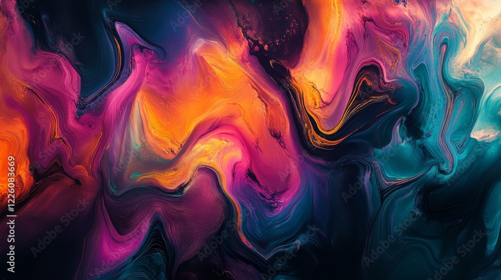 Poster this abstract painting showcases swirling patterns in a vibrant palette, evoking emotions and though