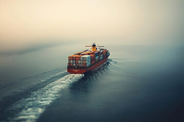 Fototapeta premium A Freighter carrying goods through calm waters in Gulf of Mexico