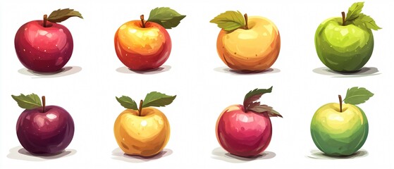Vibrant Six Colorful Apples Vector Illustration for Isolation and Graphic Design Projects