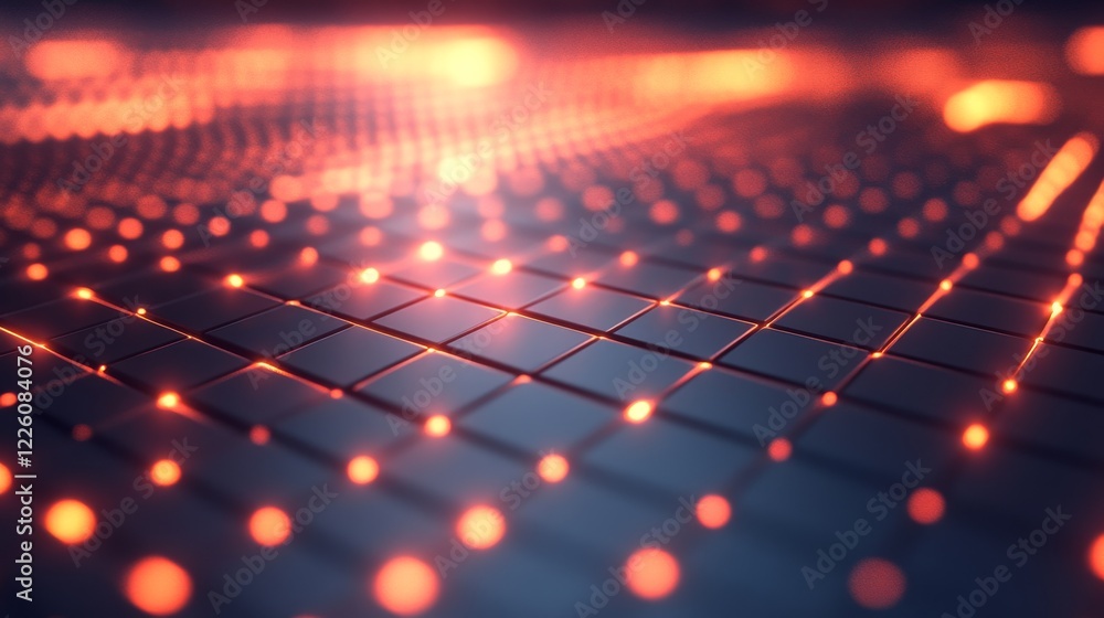 Poster abstract grid pattern illuminated with orange lights