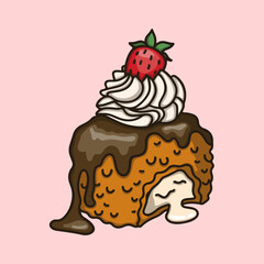 Fried ice cream topped with strawberry, whipped cream and chocolate sauce