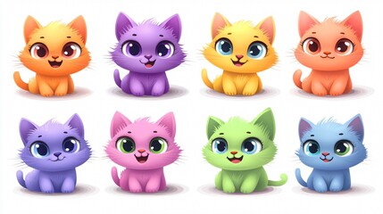 Fototapeta premium Adorable Cartoon Cats Collection for Graphic Design Projects - Isolated White Background