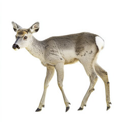 Obraz premium Young deer fawn walking, isolated on white.