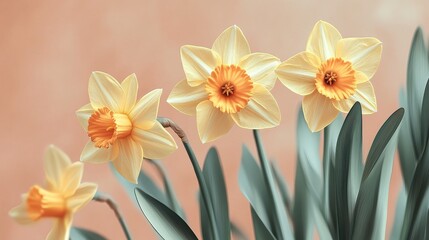 Fototapeta premium Pale Yellow Daffodils Blooming Gracefully in Spring