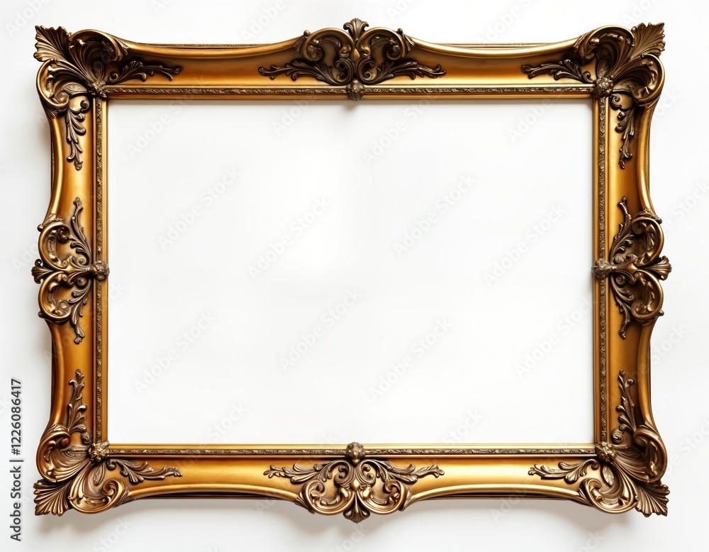 Aufkleber antique gold picture frame with ornate details. horizontal, rectangular shape. empty space ready for
