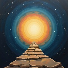 Vibrant Abstract Cosmic Landscape Showing A Pathway To The Sun In Endless Celestial Depths
