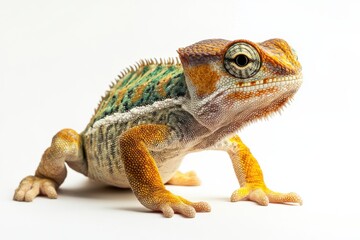 Obraz premium Vibrant chameleon portrait on white.
