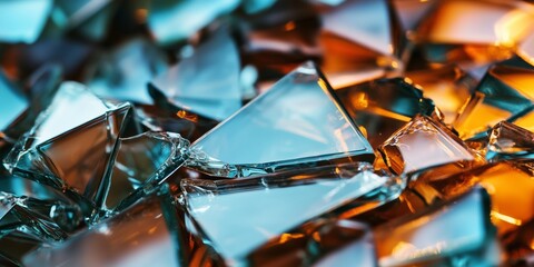 Colorful shards of shattered glass form a radiant and artistic backdrop. Shattered glass pieces create a colorful and vibrant background for design use