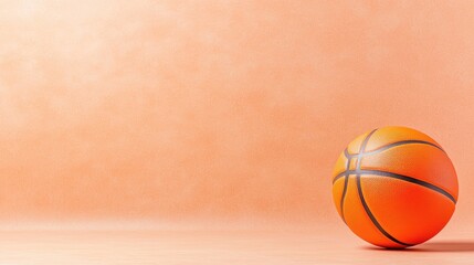 Obraz premium Orange basketball on peach background, space for text, sports theme